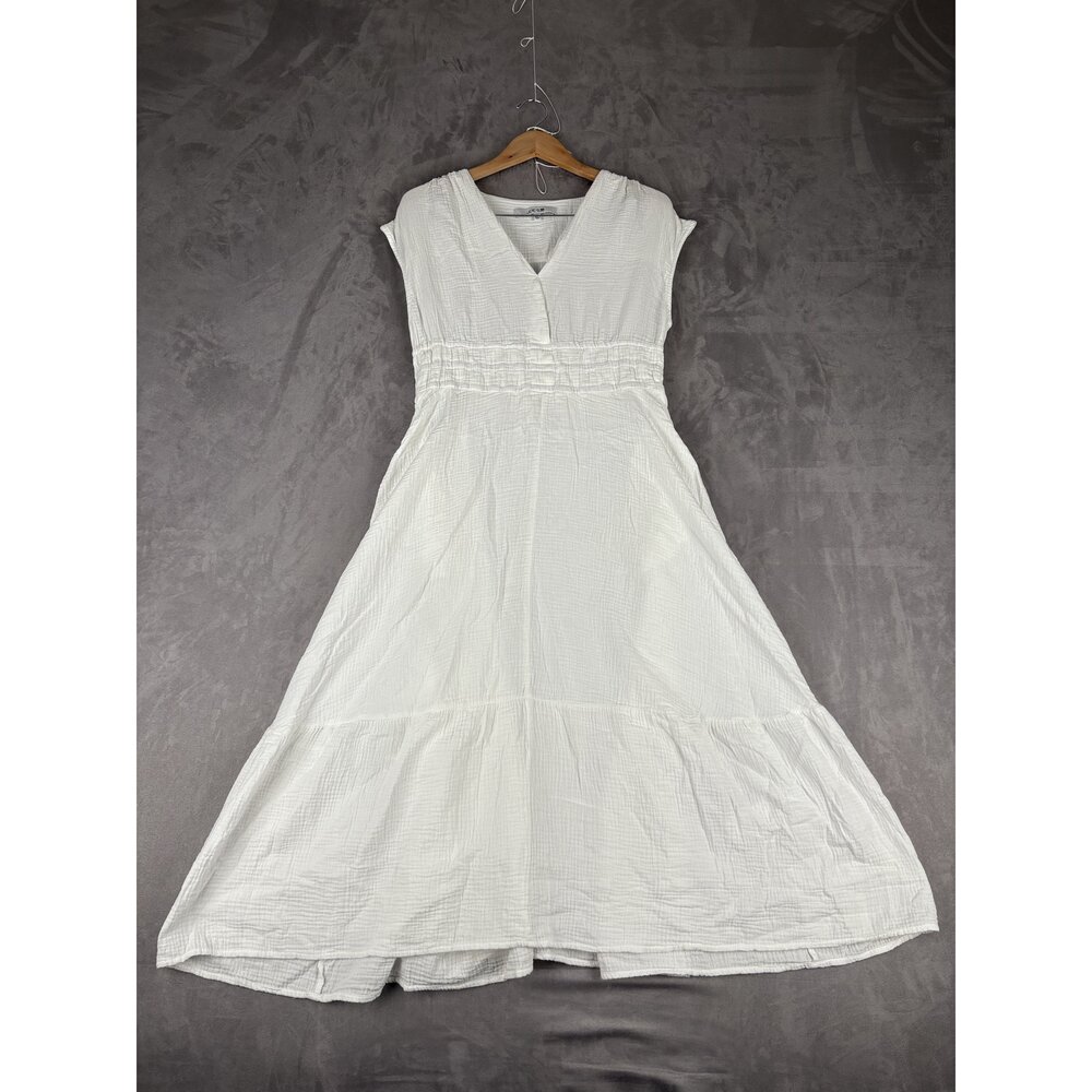 Joe's White Gauze Maxi Dress L V-Neck Smocked Waist - Picture 2 of 10